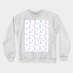 Cute Watercolor Snowmen and Cardinal Birds Pattern Crewneck Sweatshirt